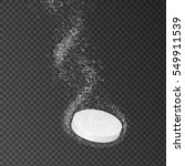 Effervescent soluble tablet pills. Vitamin C or aspirin or pill fizzy trace falling down in water on transparent background