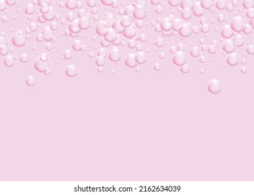 Effervescent sparkling bubbles with copy space. Vector illustration with champagne bubbles on pink backdrop