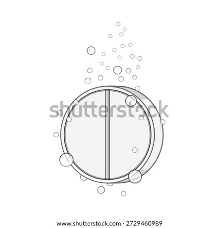 Effervescent tablet dissolving in water with fizzing bubbles, symbolizing rapid acting medication, relief, health remedy and fast dissolution on white background