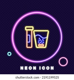 Effervescent tablet line icon. Prescription, medicines, treatment, doctor, glass of water, pill, patient, hospital, sickness, cure. Healthcare concept. Neon glow style. Vector line icon for Business.