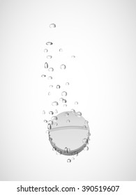 Effervescent tablet in water with bubbles.vector illustration