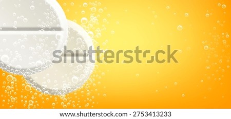 effervescent tablets with bubbles on an orange background