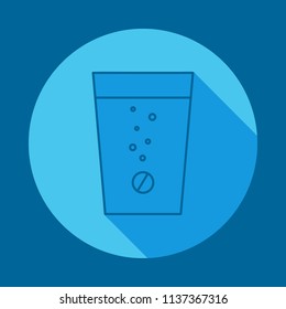 Effervescent tablets in a glass flat long shadow icon. Element of medicine icon for mobile concept and web apps. Long shadow Effervescent tablets in a glass icon can used for web on blue background