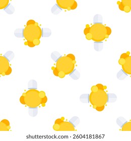 Effervescent vitamin c tablets dissolving, creating bubbles on white background seamless pattern