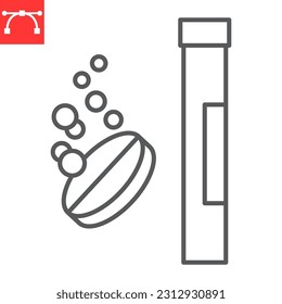 Effervescent vitamin line icon, supplements and health, soluble tablet vector icon, vector graphics, editable stroke outline sign, eps 10.