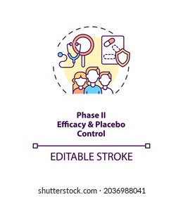 Efficacy And Placebo Control Concept Icon. Clinical Trials Phase 2 Idea Thin Line Illustration. Dosing Requirements Evaluation. Vector Isolated Outline RGB Color Drawing. Editable Stroke