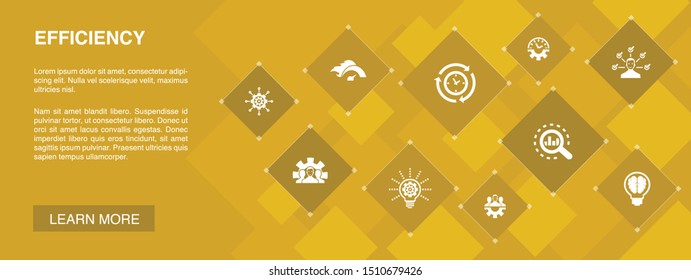 Efficiency banner 10 icons concept. time management, speed, multitasking, teamwork icons