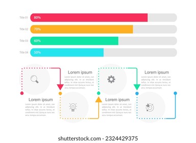 Efficiency bar infographic chart design template. Abstract infochart with editable contour. Instructional graphics with 4 step sequence. Visual data presentation. Arial, Merriweather Sans fonts used