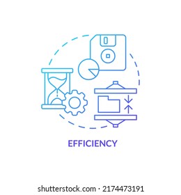 Icono de concepto de gradiente azul de eficiencia. Ejecución y rendimiento de código. Característica de lenguajes de programación abstract idea ilustración de línea delgada. Dibujo de contorno aislado. Se usa una fuente Myriad Pro-Bold