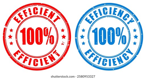 Efficiency business rubber stamps isolated on white background. 100 percent max efficiency guarantee ink seal. High productivity signs.