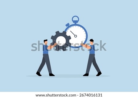 Efficiency , Businessman optimize efficiency by combining clock timer and gear cogwheel.