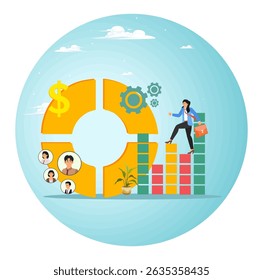 Efficiency concept, balanced scorecard measuring performance from financial. Businessman with balanced scorecard chart diagram.