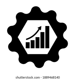 Efficiency concept cogwheel icon with bar chart and arrow. black symbol isolated on white background. Vector illustration.