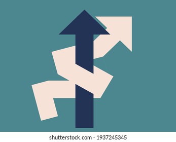 Efficiency concept: the long way versus the short way. The efficient way versus the inefficient way. Illustration. Vector.