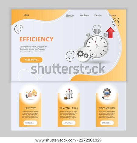 Efficiency flat landing page website template. Positivity, company ethics, responsibility. Web banner with header, content and footer. Vector illustration.