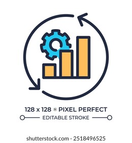 Ícone de cor perfeita de pixel RGB do ciclo de gráfico de eficiência. Gráfico de produtividade, aumento do desempenho. Melhoria da qualidade. Ilustração isolada de vetor. Desenho de linha preenchido simples. Traçado editável