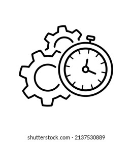 Efficiency ico in flat style. Clock outline symbol. Sign of the rapid passage of time isolated on white background. Process sign. Simple time icon in black. Vector illustration for graphic design, Web