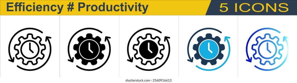 Efficiency icon with 5 styles (Outline, Solid, Mixed, Duo Tone and Line Gradient)