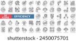 Efficiency icon collection set. Containing productivity, optimization, resource utilization, effectiveness, streamlining, lean processes, time management, cost icon. Simple line vector.