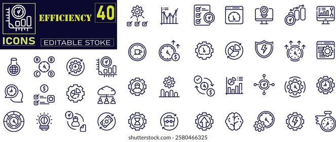 Efficiency icon collection set. Containing productivity, optimization, resource utilization, effectiveness, streamlining .