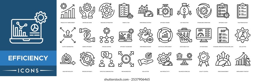 Efficiency icon. Productivity Improvement, Effortless Work, Resource Optimization, Robotic Task and Performance Metrics