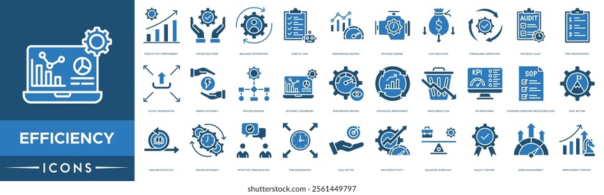 Efficiency icon. Productivity Improvement, Effortless Work, Resource Optimization, Robotic Task and Performance Metrics