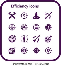 efficiency icon set. 16 filled efficiency icons.  Simple modern icons about  - Darts, Target, Archery