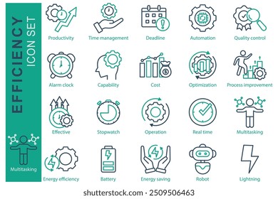 Efficiency icon set. line icon style. icon related to business. productivity, time management, capability, and more.  business element vector illustration