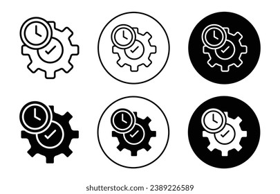 Efficiency icon. work or time management or effectively utilization to increase productivity and efficiency symbol set. automation development process with gear and clock vector line logo. 