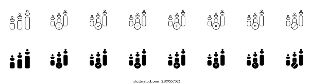 Efficiency Icons set - Progressive Growth Chart with Human Figures Representing Business Productivity, Development, Success Ladder, Performance Increase, Career Advancement, and Personal Growth