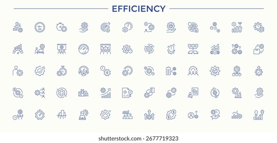 Conjunto de iconos de línea de eficiencia. Conjunto de iconos mínimos. Trazo de Vector editable. Conjunto de iconos de entorno. Contiene símbolos de contorno como energía eficiente, eco, energía, medio ambiente y más.