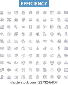 Efficiency line icons, signs set. Proficiency, Productivity, Expediency, Competence, Nimbleness, Capacity, Economy, Quickness, Rapidity outline vector illustrations.