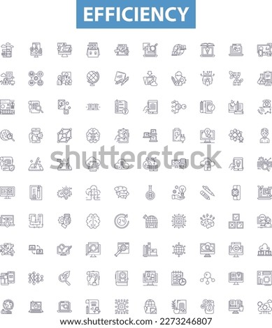 Efficiency line icons, signs set. Proficiency, Productivity, Expediency, Competence, Nimbleness, Capacity, Economy, Quickness, Rapidity outline vector illustrations.