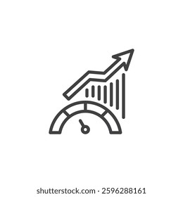 Efficiency Metrics line icon. linear style sign for mobile concept and web design. Speedometer with a performance bar outline vector icon. Measuring optimization symbol, logo illustration