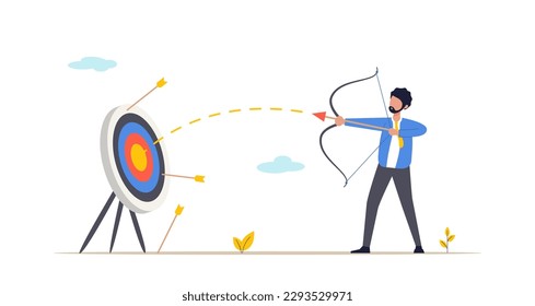 Efficiency or perfection concept. Success in reaching the goal or objective, victory or winner, accuracy and achievement in hitting the bull eye. Isolated flat vector illustration.