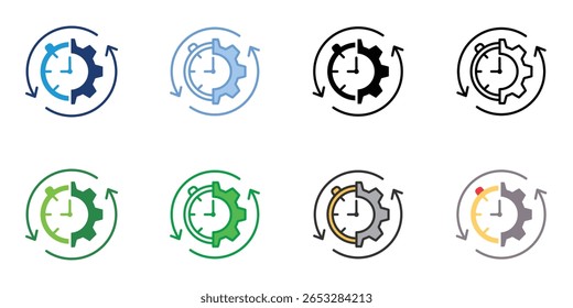 Efficiency Process Icons Set Vector Multiple Style Collection