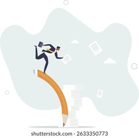 Efficiency or productivity to finish work, manage busy workload or paperwork, project documents or overcome exhausted or challenge concept. character life .