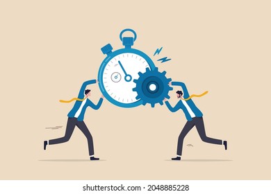 Efficiency or productivity, manage resources and time to optimize best work result, increase performance with effective process, businessman combine clock timer and gear cogwheel for best efficiency.