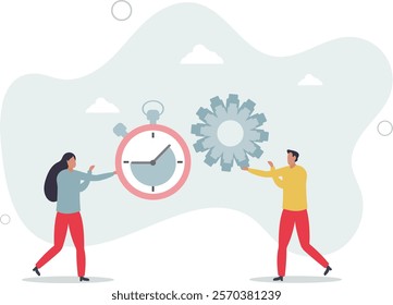 Efficiency or productivity, manage resources and time to optimize best work result, increase performance with effective process.flat characters.