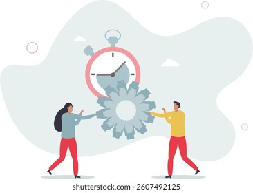 Efficiency or productivity, manage resources and time to optimize best work result, increase performance with effective process.flat character life .