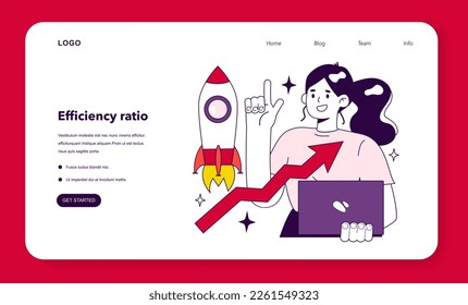 Efficiency ratio of key performance indicator web banner or landing page. Employee evaluation, testing form and report, worker performance review. Staff management. Flat vector illustration