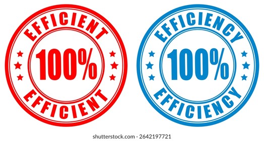 Efficiency rubber stamps isolated on white background. 100 percent guarantee of high efficiency vector ink business seals, maximal  productivity concept.