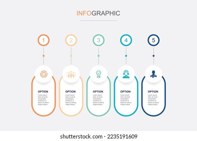 efficiency, satisfaction, quality, support, reliability icons Infographic design template. Creative concept with 5 steps