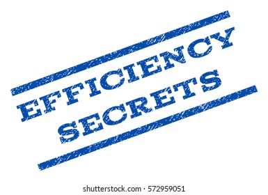 Efficiency Secrets watermark stamp. Text caption between parallel lines with grunge design style. Rotated rubber seal stamp with unclean texture. Vector blue ink imprint on a white background.