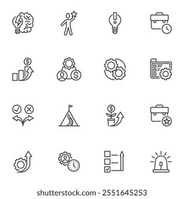 Efficiency and time management line icons set, outline vector symbol collection, linear style pictogram pack. Signs, logo illustration. Set includes icons as productivity, brainstorming, Improvement