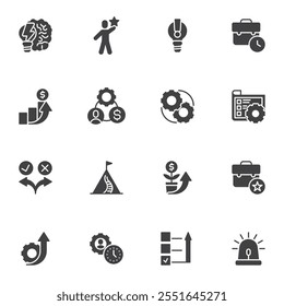 Efficiency and time management vector icons set, modern solid symbol collection, filled style pictogram pack. Signs, logo illustration. Set includes icons as productivity, brainstorming, Improvement