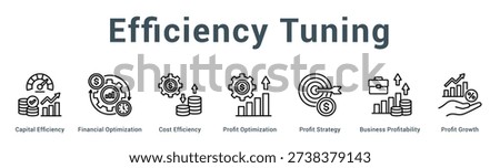 Efficiency Tuning  Modern and clean web banner illustration vector featuring thematic icons