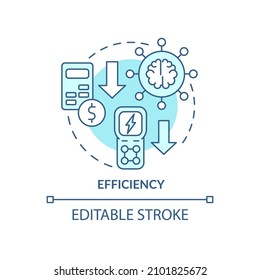 Ikone für effizientes türkisfarbenes Konzept Intelligentes System. Smart Grid bietet abstrakte Idee dünne Linie Illustration. Einzeln Umrisszeichnung. Bearbeitbarer Strich. Verwendung von Roboter-Medium, Myriad Pro-Fett-Schriftarten
