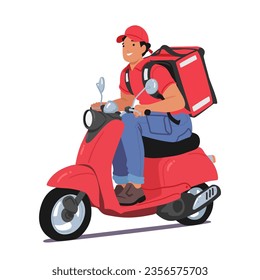 Personaje De Correo Eficiente En Un Motociclista Nimble, Navegando Rápidamente A Través Del Tráfico Para Entregar Los Paquetes Con Rapidez, Asegurando Un Servicio Rápido Y Fiable. Ilustración de vectores de personas de caricatura