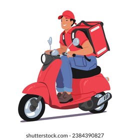 Efficient Courier Character On A Nimble Scooter, Swiftly Navigating Through Traffic To Deliver Packages Promptly, Ensuring Speedy And Reliable Service. Cartoon People Vector Illustration